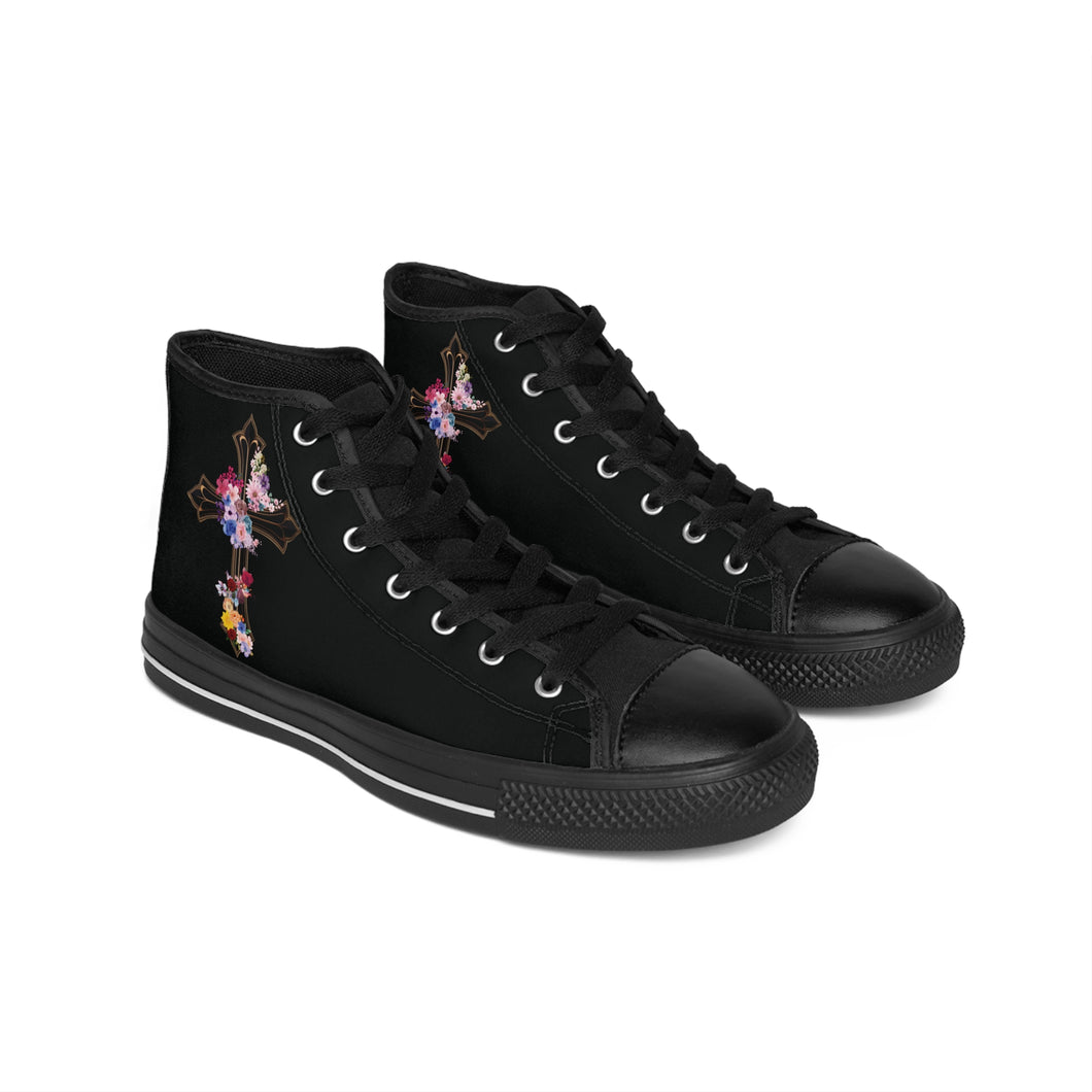 Flower Covered Cross - High-top Sneakers-MENS