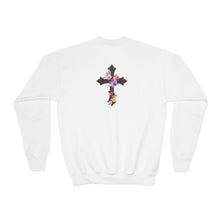 Load image into Gallery viewer, Flower Covered Cross - Youth Crewneck Sweatshirt
