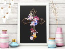 Load image into Gallery viewer, Flower Covered Cross - Canvas Wall Art
